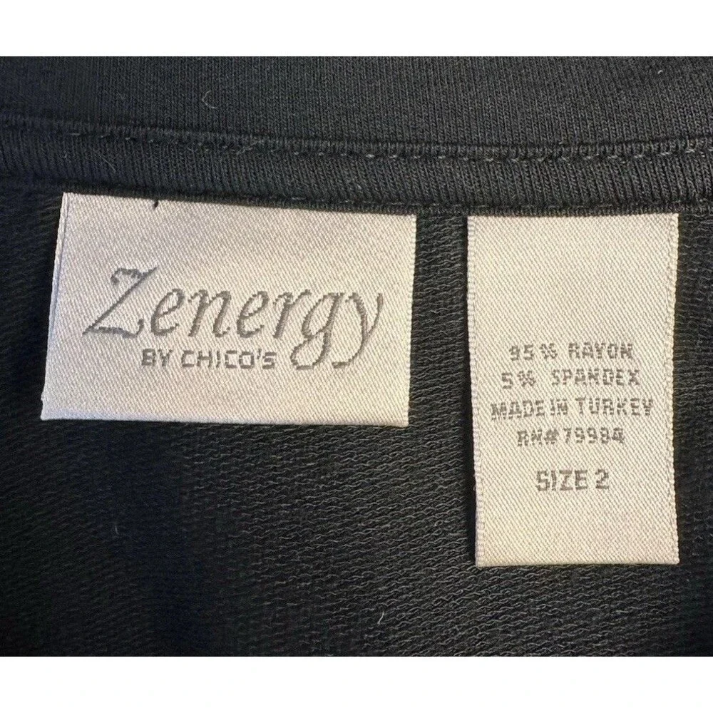 Zenergy by Chicos Black Travel Dress 3/4 Sleeve Athleisure Casual Stretch Size 2